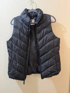 Black Lightweight Zip Front Puffer Vest Size M